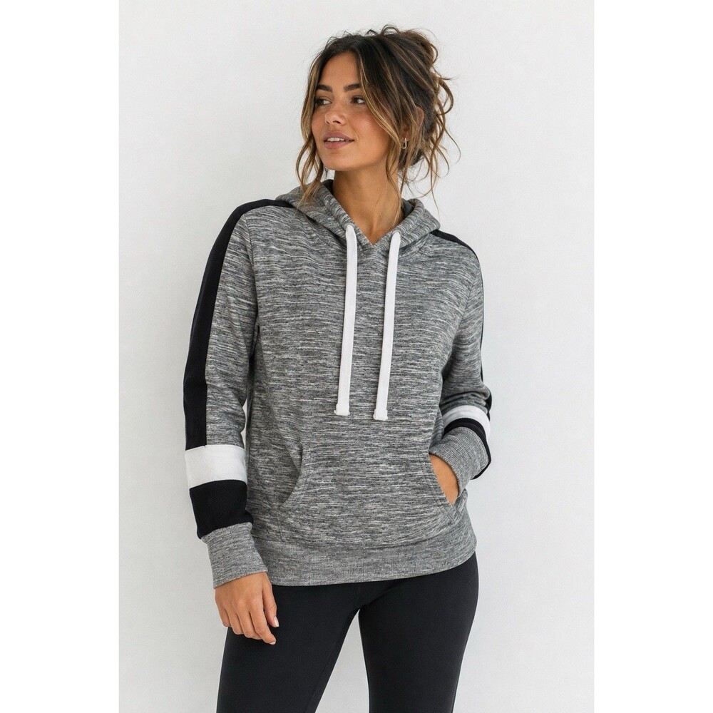 Reflex Gray Pullover Hoodie Colorblock Sleeve Logo Hood Sweatshirt Women’s M